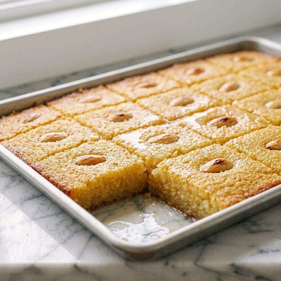 Basbousa, bolo árabe de sêmola com calda