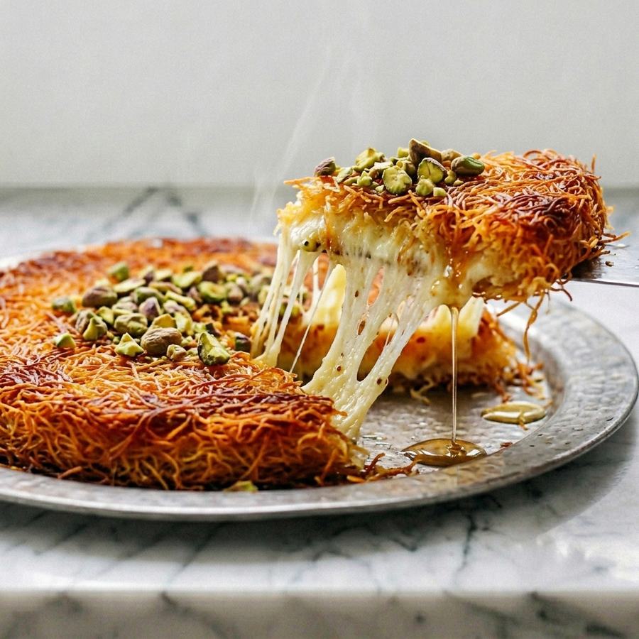 Kanafeh, doce árabe de queijo derretido com massa crocante